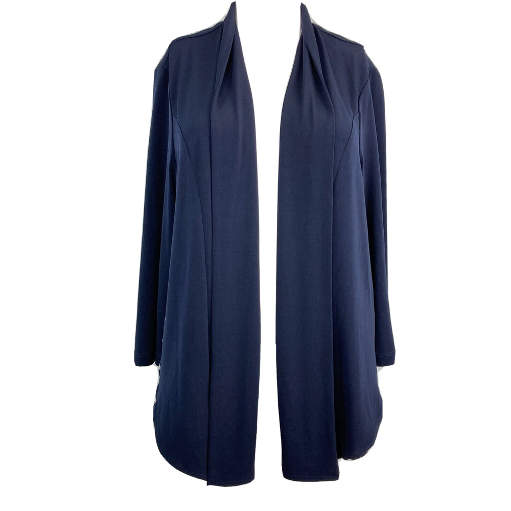 Chicos Cardigan Womens Sz 1 US S Blue Striped Sheer Back Sweater 3/4 Sleeve